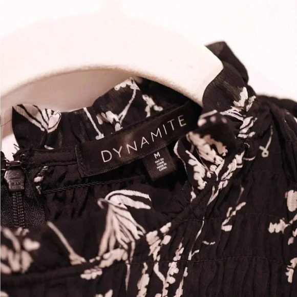 Dynamite | Floral  Dress With Ruching And Sheer Balloon Sleeves | Size Medium - Picture 2 of 5